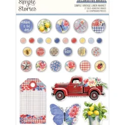 Set de brads adhesivos SV Linen Market Simple Stories