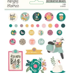 Set de Brads Adhesivos y Tags I am 2020 Simple Stories