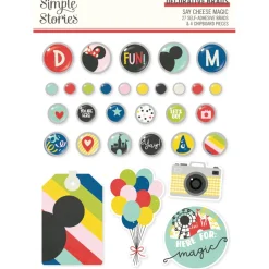 Set de Brads Adhesivos y Tags Say Cheese Magic Simple Stories