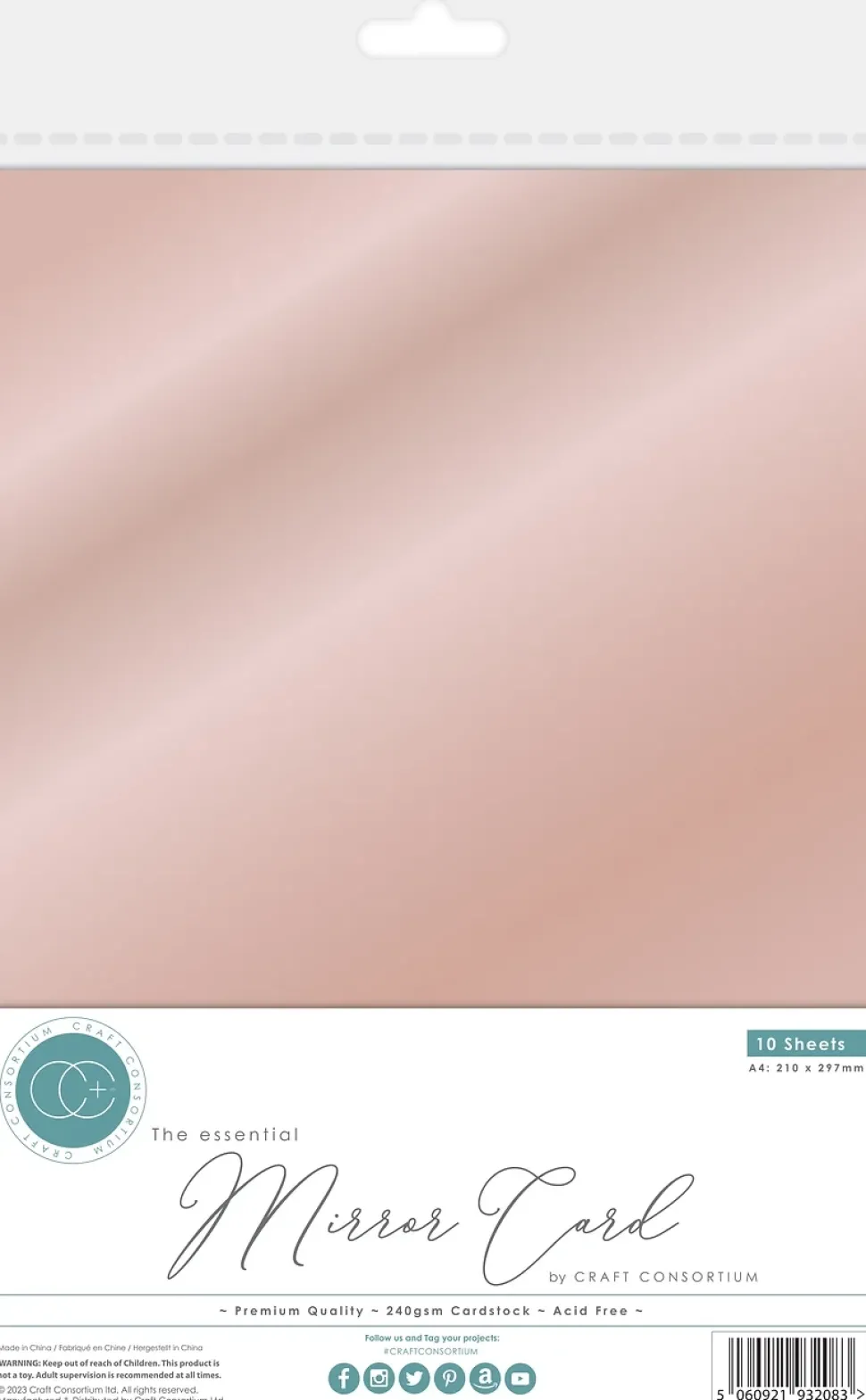 Set de cartulinas metalizadas The Essential Mirror Card Rose Gold Craft Consortium