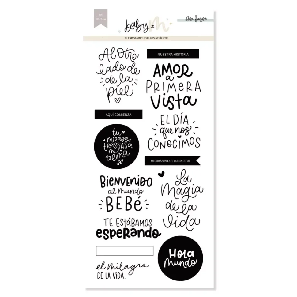Set de Sellos Acrílicos Hola Mundo Baby M Lora Bailora