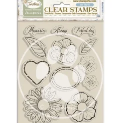 Set de sellos transparentes Flores y Corazones Timeless Stamperia