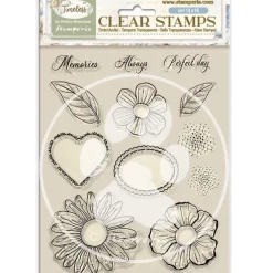 Set de sellos transparentes Flores y Corazones Timeless Stamperia