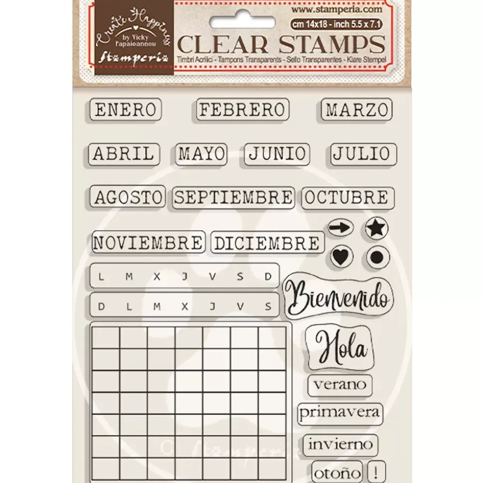 Set de sellos transparentes Calendario mensual Create Happiness Stamperia