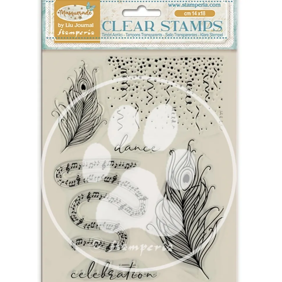 Set de sellos transparentes Plumas Masquerade Stamperia