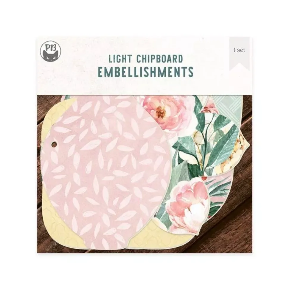 Set Die-Cuts Light Chipboard Album Base y papel Flowerish P13 15x15cm