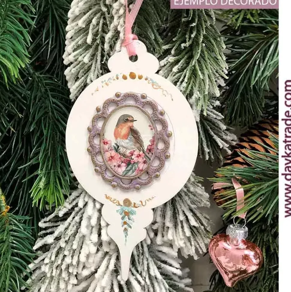 Silueta de madera Mini Bola de Navidad con Camafeo Dayka