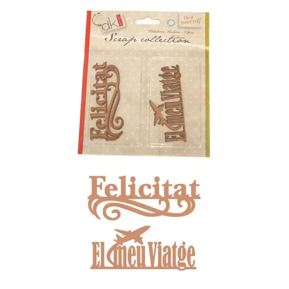SUPER OFERTA **40%** Die-cut de chipboard Felicitat El meu viatge DK