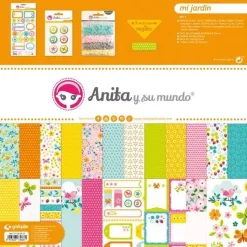 SUPER OFERTA **50%** Kit de Scrapbooking + complementos Mi jardín Anita y su mundo 30x30cm