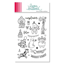 SUPER OFERTA **30%** Sellos acrílicos Happy Safari Lora Bailora