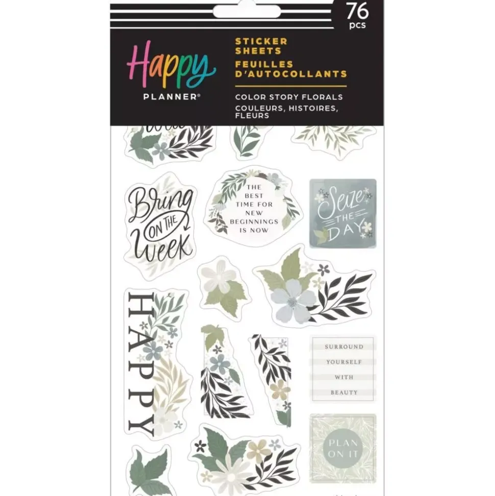 SUPER OFERTA **40%** Set 5 hojas Stickers Color Story Florals Happy Planner