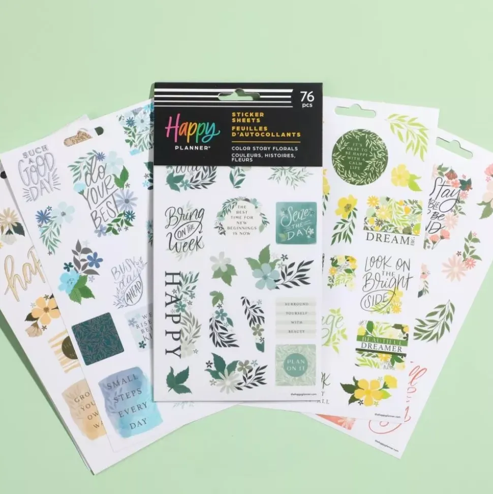 SUPER OFERTA **40%** Set 5 hojas Stickers Color Story Florals Happy Planner