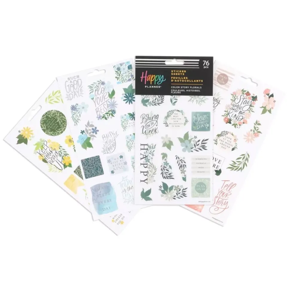 SUPER OFERTA **40%** Set 5 hojas Stickers Color Story Florals Happy Planner