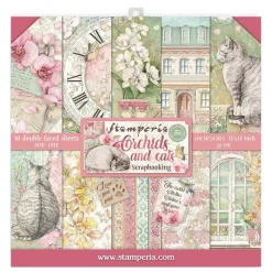 SUPER OFERTA **30%** Set de Scrapbooking Orchids & Cats Stamperia 30x30cm