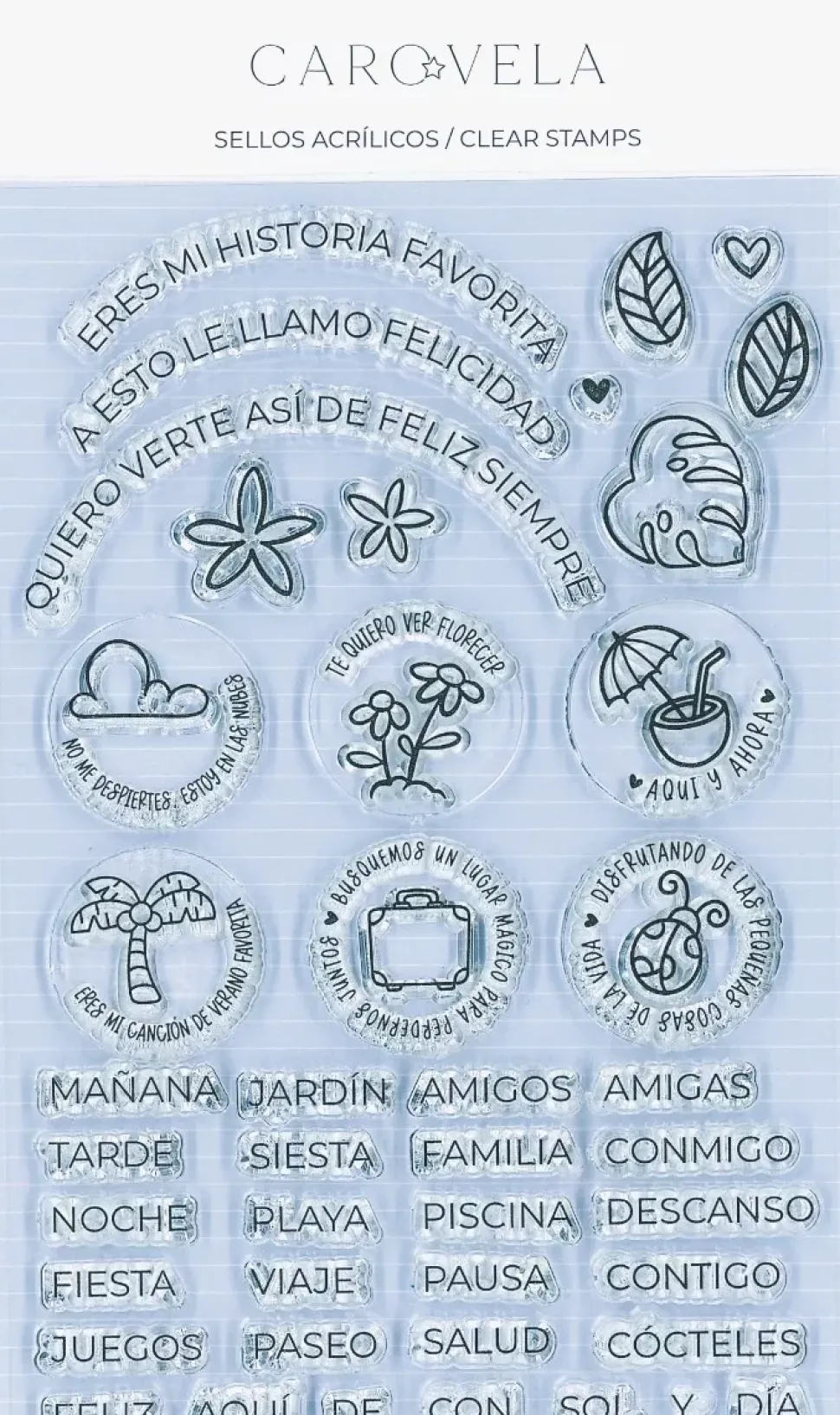 SUPER OFERTA **30%** Set de sellos acrílicos Felicidad Caro Vela