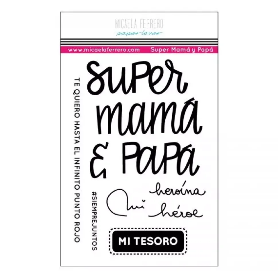 SUPER OFERTA **40%** Set de sellos Super mamá y papá Micaela Ferrero