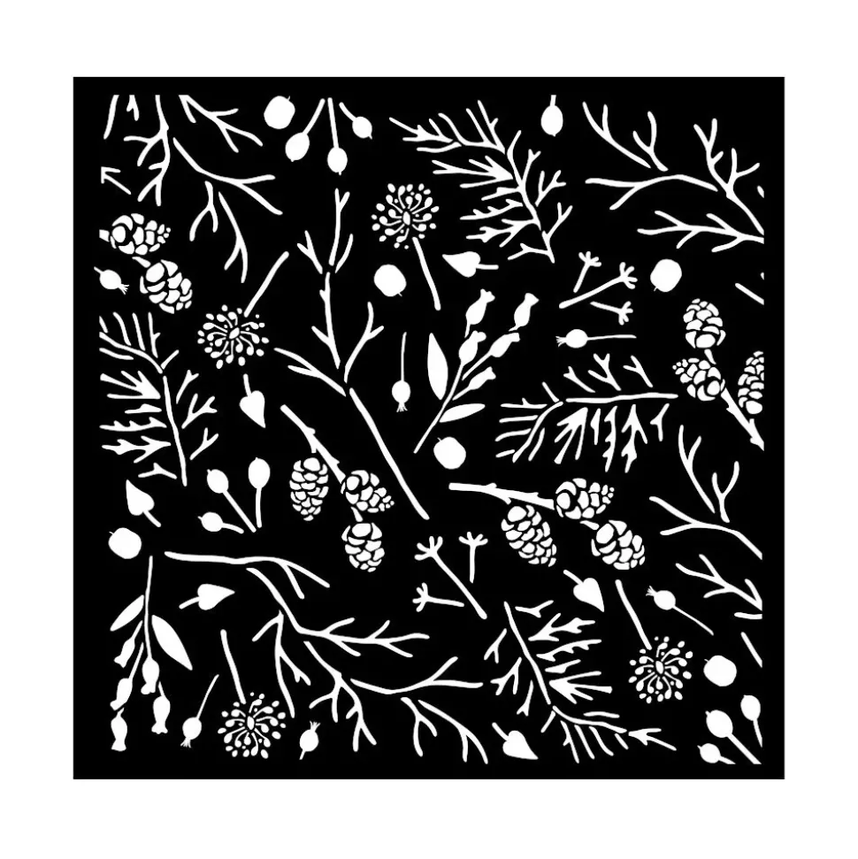 SUPER OFERTA **30%** Stencil Ramitas y Piñas Forest Stamperia 18x18cm