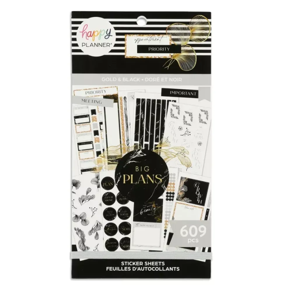 Super Pack Stickers Black & Gold Happy Planner