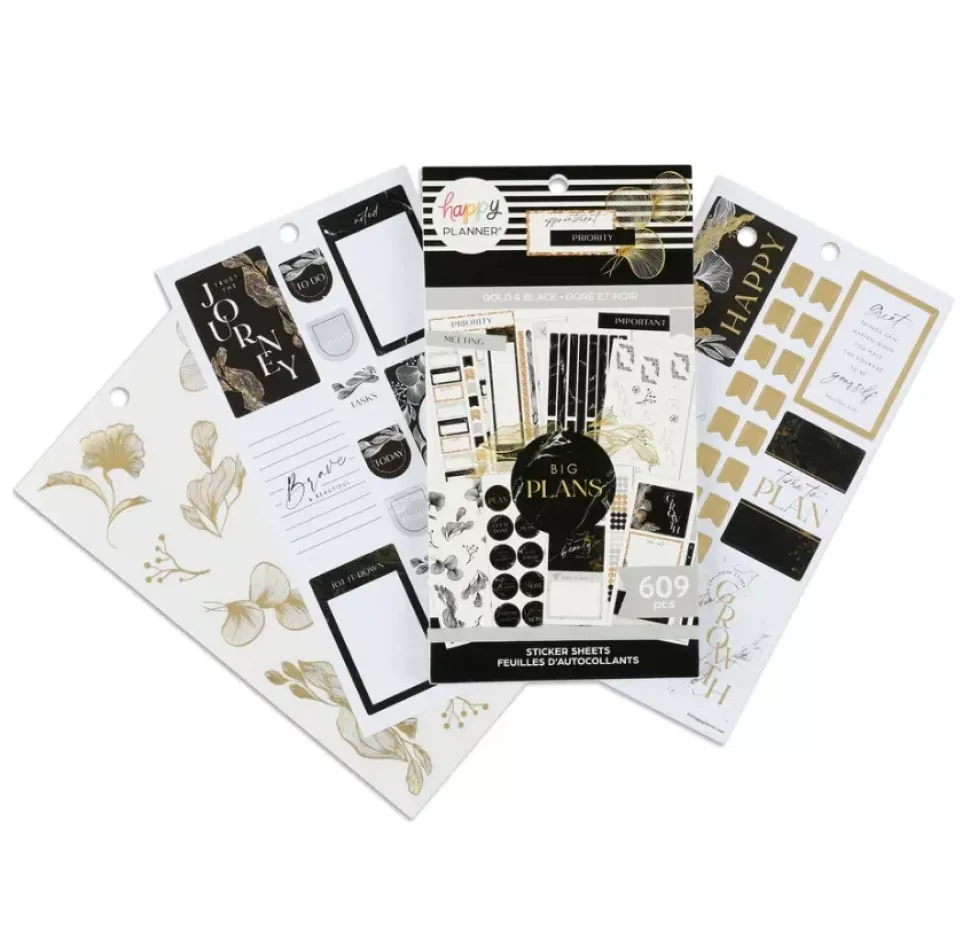 Super Pack Stickers Black & Gold Happy Planner
