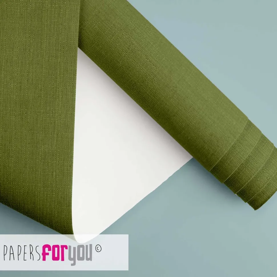 Tela de encuadernar de lino Olive Green PapersForYou 142x50cm