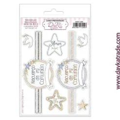 Tela para Scrapbooking y Cartonaje Etiquetas Recuerdo de mi Comunión Azules Dayka 12x15,7cm