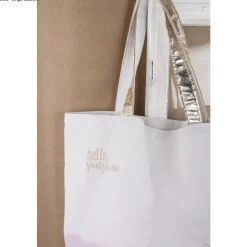 Tote bag shopper fashion blanco y dorado